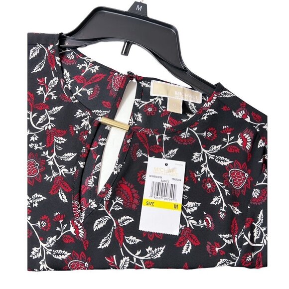 Michael Kors Tops - Michael Kors Womens Black Floral Long Bell Sleeve Peasant Blouse Sz M New